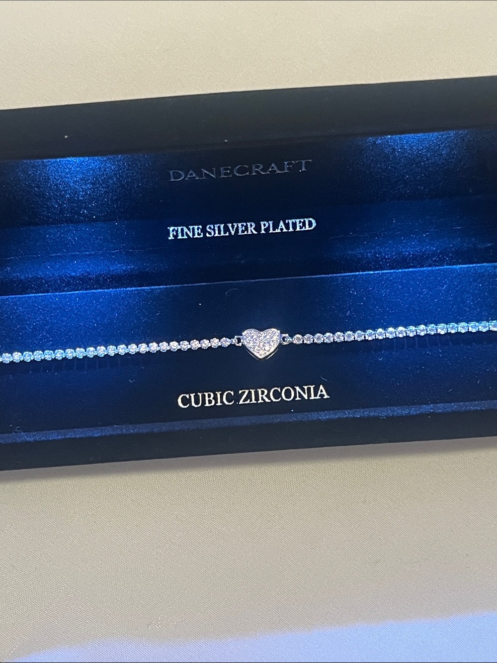 Danecraft Silver-Plated Cubic Zirconia Heart Tennis Bracelet in Silver New